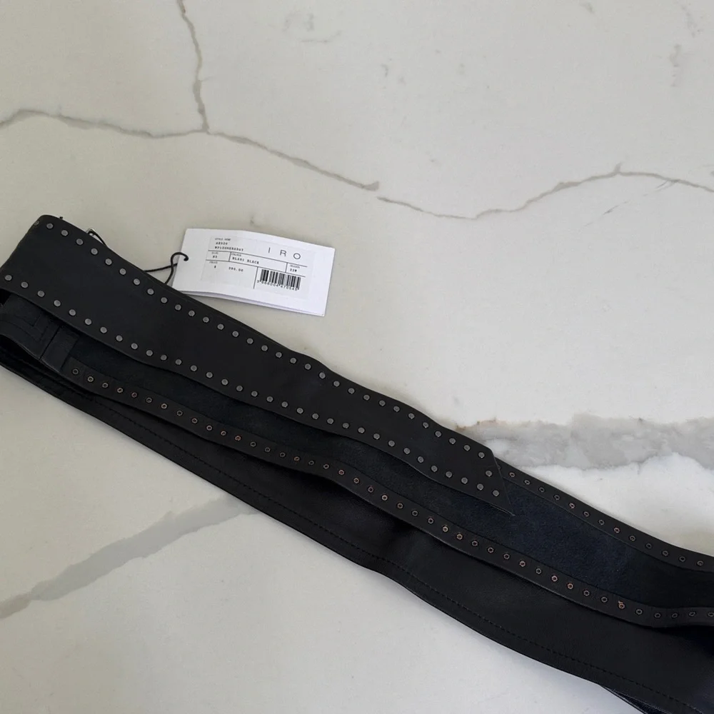 IRO Black Studded Leather Belt Bag Strap - Picture 8 of 8